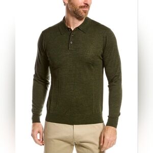 Bruno Magli Olive Green Merino Wool Polo Sweater Size Large